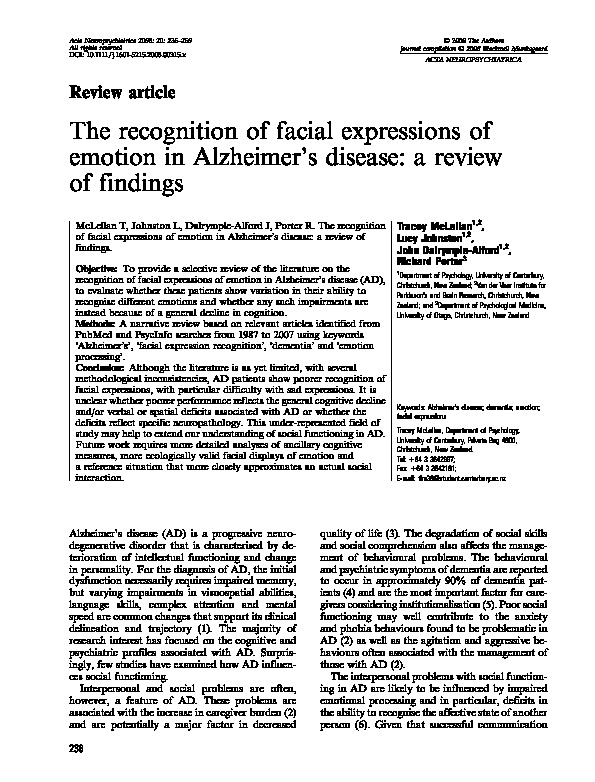 Download The recognition of facial expressions of emotion in Alzheimer's disease: A review of findings.